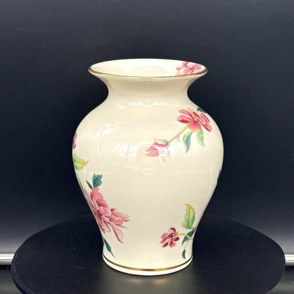 Vintage 1980's Lenox Barrington Collection Flared Pink Floral 24K Gold Trim Vase - Picture 3 of 9